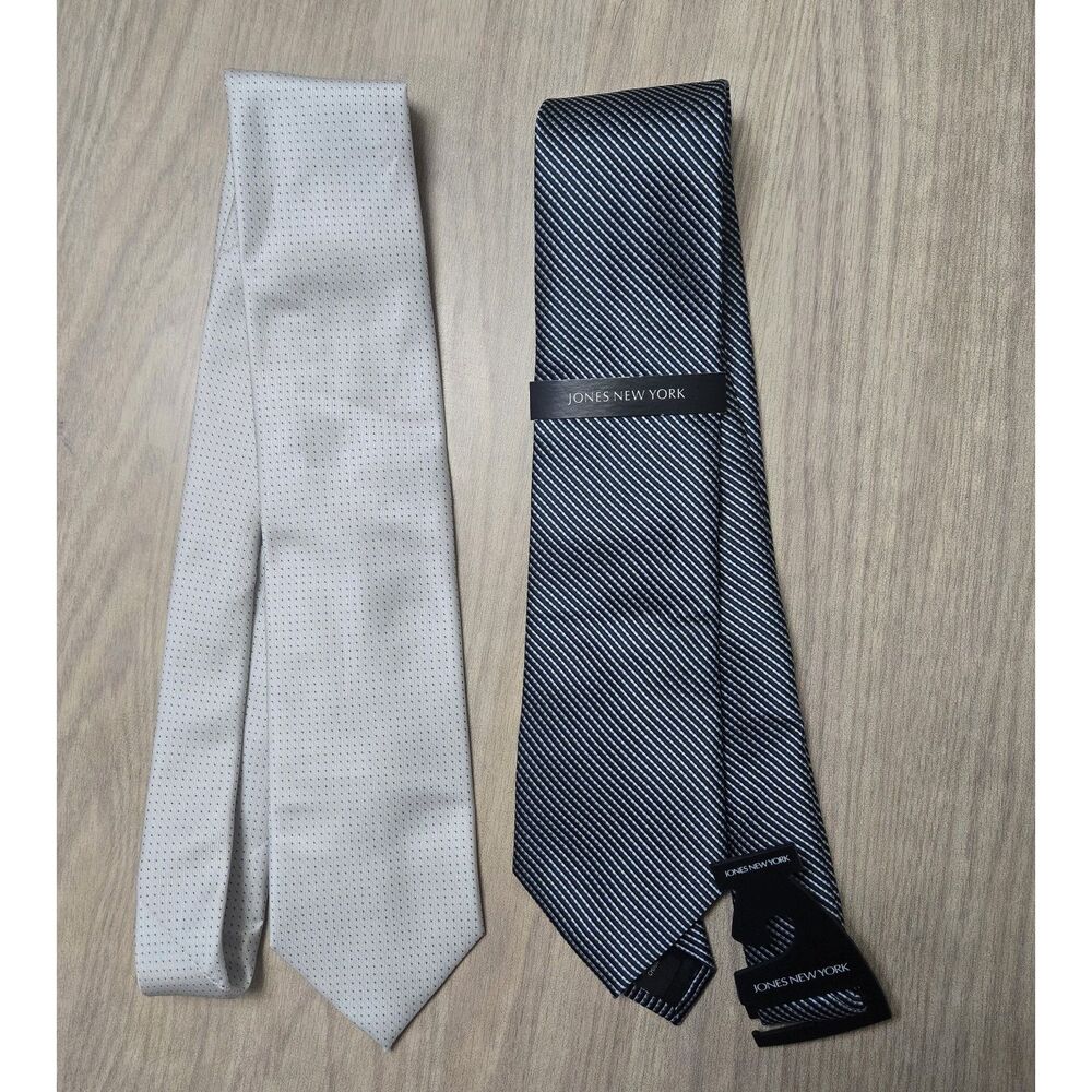 Lot of 2 Dockers & Jones New York Men's Neckties Micro Dot/Striped Gray/Black